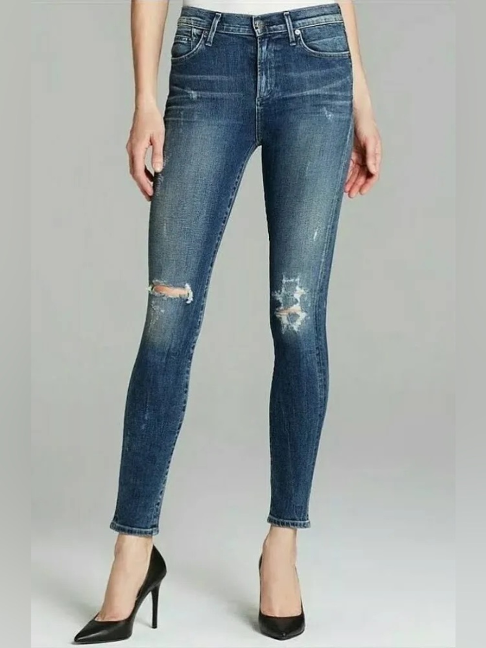Citizens Of Humanity Rocket High-Rise Dark Blue Distressed Skinny Jeans (25)